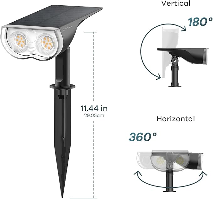 Linkind Solar Lights Outdoor Waterproof IP67, StarRay Dusk-to-Dawn Outdoor Solar Lights, 3 Lighting Modes Solar Spot Lights Outdoor for Garden, Yard, Landscape (Daylight, 4 Pack)