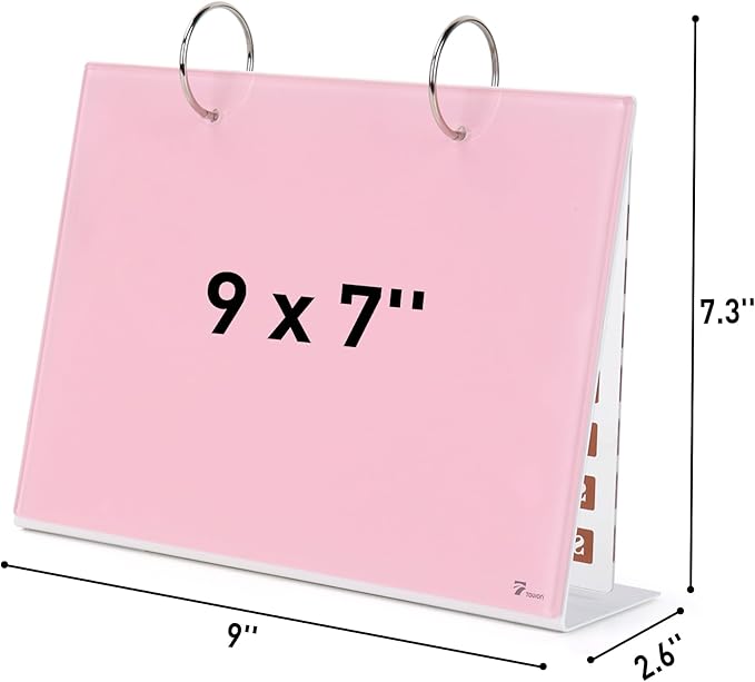 Desktop Glass Dry Erase & Acrylic Aesthetic Desk Calendar Weekly to-do List Combo, Small Magnetic Standing Whiteboard, Desk Flip Easel Calendar with Accessories for Home Office Supply, Pink, 9 x 7''