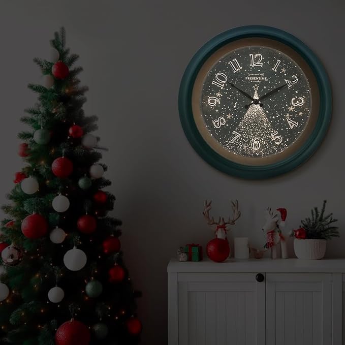 Presentime & Co. 18" Luminous Large Wall Clock, Forest Green, Night Light, Lighted Clock with Smart Sensor to Turn on/Off Lights. Wall Decor for Living Room, Dining Room, Kitchen.
