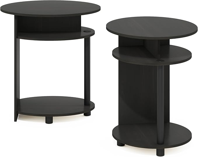 Furinno JAYA Simple Design Oval End Table Set of 2, Walnut,