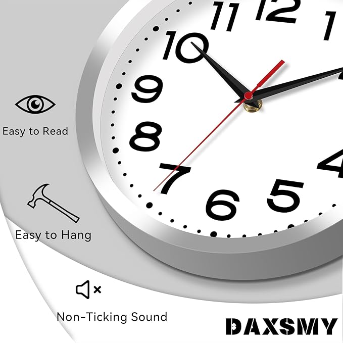 Wall Clock Silent Non-Ticking Modern Clock Battery Operated 10 Inch Small Classic Analog Decorative for Kitchen, Bathroom, Office, Bedroom, Home(Silver)