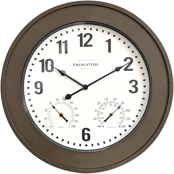 Presentime & Co. 20" Bradford Indoor/Outdoor Farmhouse Clock with Weather Station, Faux Barnwood Finish