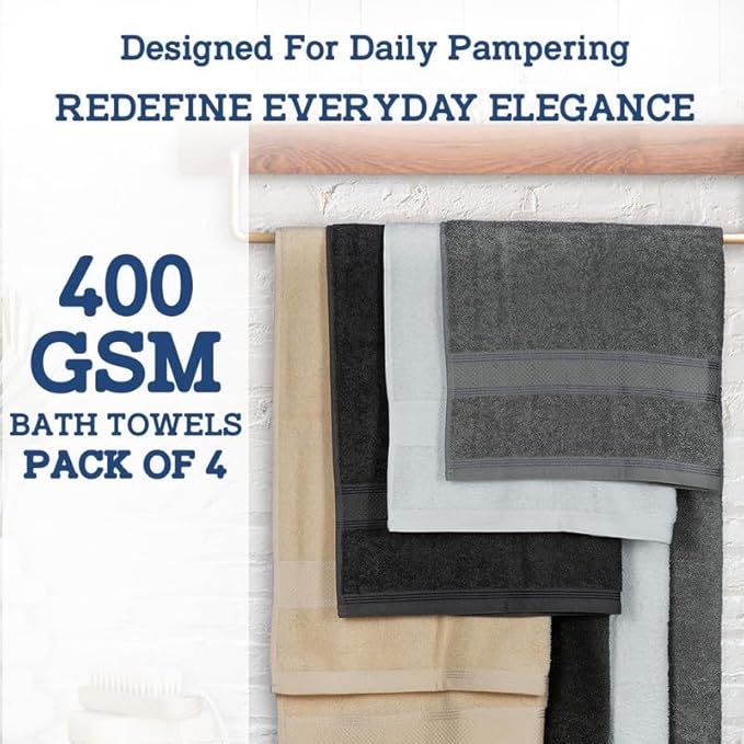 Casa Lino 4 Pack Bath Towels (27x54), 100% Pure Cotton, Luxury Bath Towels, Lightweight & Highly Absorbent, Quick Drying Towels for Bathroom, for Daily Use Bathroom, Multicolor 1