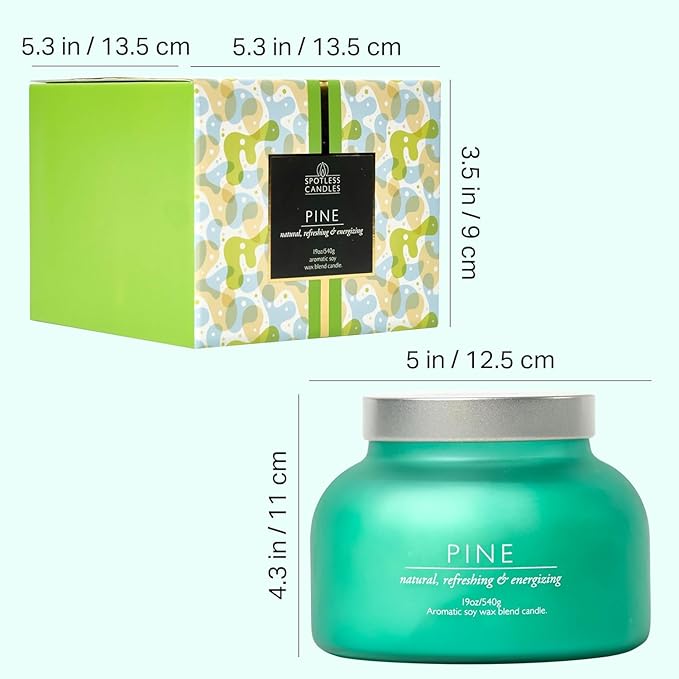 Pine Candle Large Volcano Jar -19oz 4"x5" Giant Candle with Wooden Wick, Gold Leaf Foil Gift Box & Highly Protective Shipping Box - Spotless Leopard