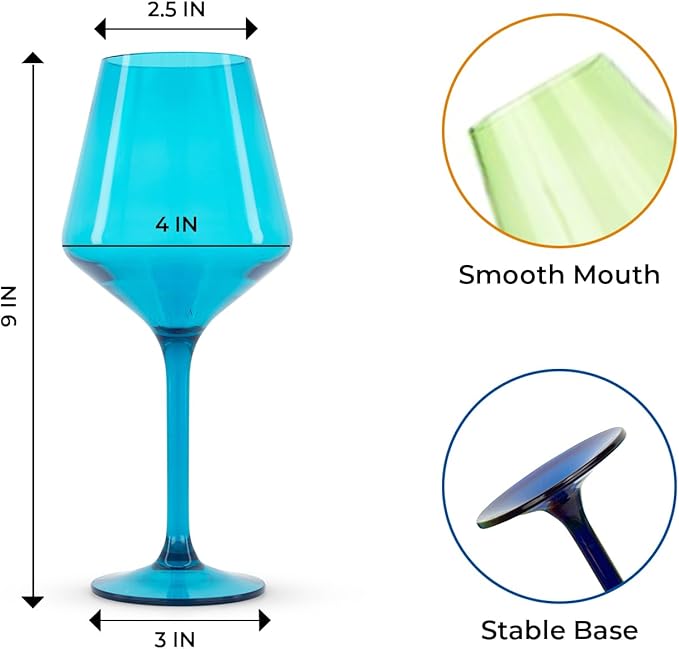 Unbreakable Stemmed Wine Glasses – Colored Wine Glasses Set of 6 Plastic Drinking Glasses Wine, Water – Acrylic Wine Gifts for Birthday Women Party, Stylish Glasses for Parties & Everyday (Jewel)