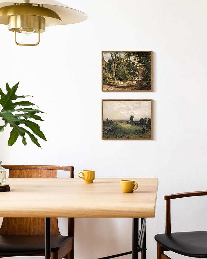 InSimSea Framed Canvas Wall Art Vintage Decor, Room Decor Classical Countryside Landscape Watercolor Painting Canvas Prints Wall Art for Living Room Badroom Farmhouse Bathroom Decor, 11"x14"