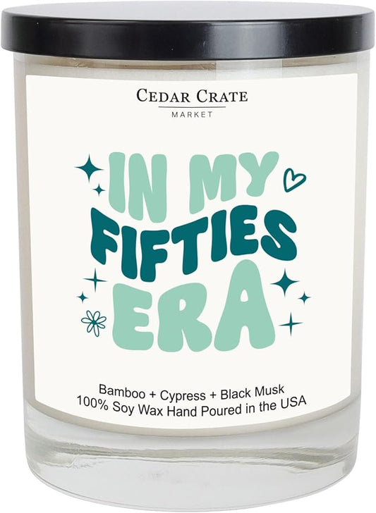 50th Birthday Gifts for Women | in My Fifties Era | Funny Scented Candle for Best Friend, BFF, Sister, Husband, Wife, Women, Men, Coworker, Gift for 50 Year Birthday, Christmas - Lavender, Lemongrass