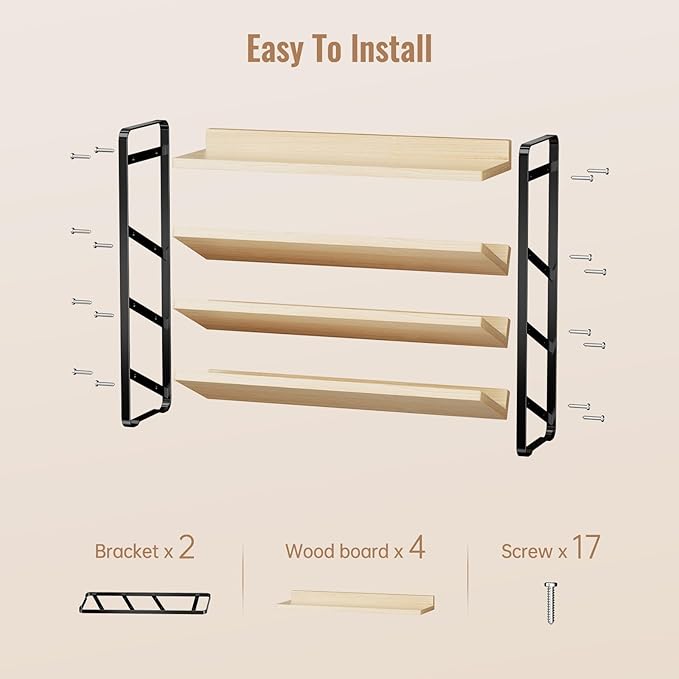 MUDEELA 4 Tier Spice Rack Organizer for Cabinet, Vertical Spice Shelf, Wooden Material, Seasoning Organizer for Countertop, Kitchen, Pantry, Freestanding, 13.4" W × 11.2" H (No Jars Included), Black