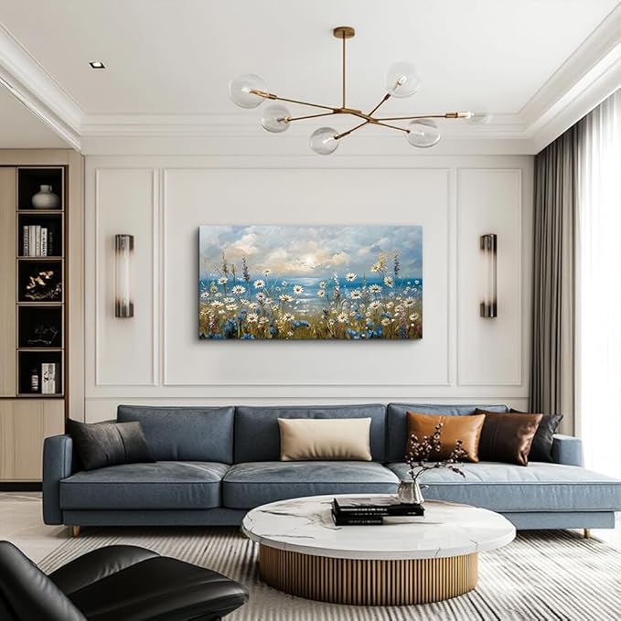 Large Wall Decor for Living Room Canvas Wall Art for Office Modern Wall Decorations for Bedroom White Flower Landscape Paintings Farmhouse Pictures Artwork Room Home Decor 48x24