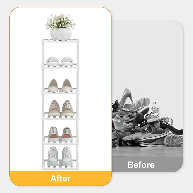 White Bamboo Shoe Rack - Vertical Shoe Rack for Small Spaces