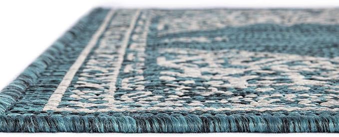 Unique Loom Outdoor Traditional Collection Area Rug - Antique (10' x 13' 1" Rectangle Teal/Ivory)