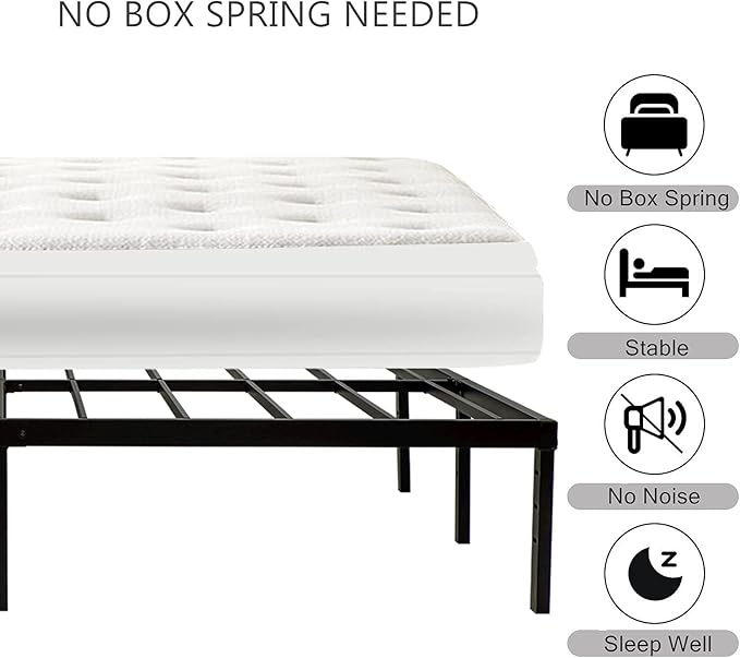 King Size Bed Frame, 3500lbs Heavy Duty Metal Frames with Steel Slats Support 14 Inch High Platform Bedframe with Storage, No Box Spring Needed, Sturdy and Durable Noise-Free, Black
