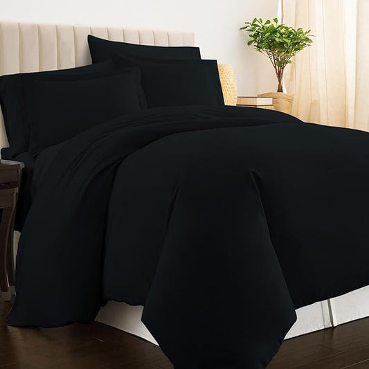 Pizuna Pure 100% Cotton Twin Duvet Cover Set, Luxurious 400 Thread Count Long Staple Cotton Sateen Weave with Button Closure (Combed Black Cotton Duvet Cover Twin)