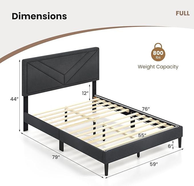 Giantex Full Size Platform Bed Frame, Modern Upholstered Bed Frame with Diagonal Channel Tufting, Wooden Slats Support, No Box Spring Needed, Gray