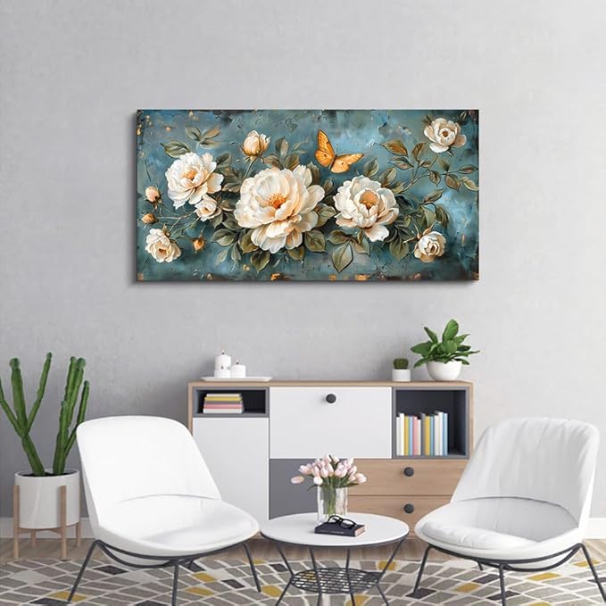hyidecorart Wall Decor For Living Room Canvas Wall Art For Bedroom Office Decorations Modern Family Wall Paintings White Flowers Pictures Artwork Posters Ready To Hang Room Aesthetic Home Decor