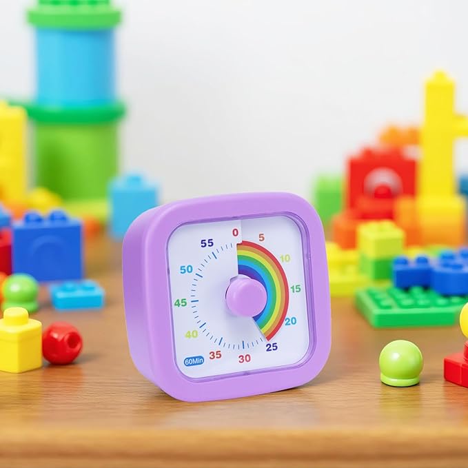 60 Minute Visual Timer for Kids and Adults, Square Countdown Timer with Rainbow Pattern, Desk Timer Kids Time Kitchen Timer Management Tools for Classroom Office Home, Purple