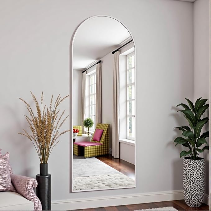 OGCAU 58"x18" Arched-Top Full Length Mirror, Full Body Hanging or Leaning, Standing Mirror, Floor/Wall Mounted with Aluminum Frame for Bedroom Living Room, White