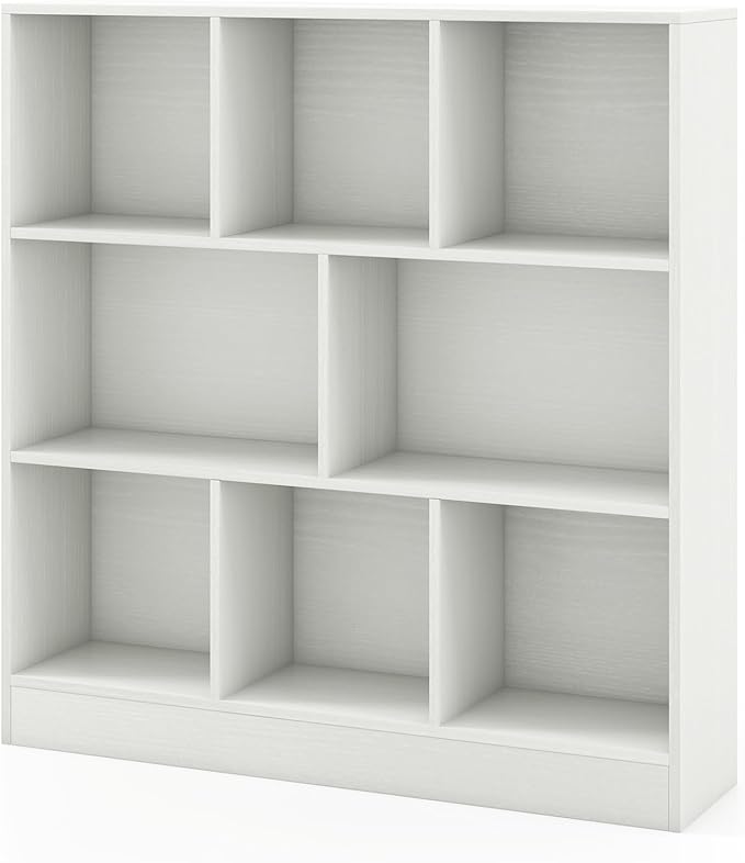Costzon Wooden Toy Storage Organizer, 8-Cube Kids Bookshelf w/ 2 Anti-Toppling Kits, 3 Tier Open Shelves & Non-Slip Foot Pads, Book Shelf for Kids Rooms, Playroom, Classroom, Nursery (White)