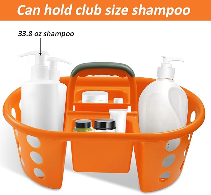 Large Shower Caddy Portable 2PC - Made in USA Plastic Jumbo Size Dorm Storage Candy Tote with Handle Shower Organizer for Bathroom, Pantry, Kitchen, College Dorm, Orange
