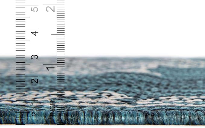 Unique Loom Outdoor Traditional Collection Area Rug - Antique (10' Square Teal/Ivory)