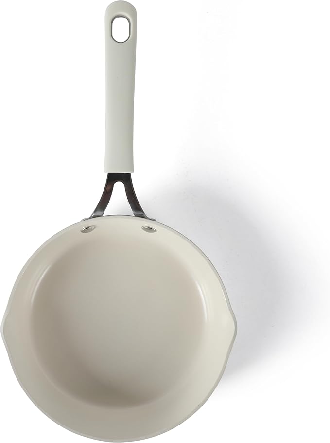 Martha Stewart Heathland 8 Inch Aluminum Fry Pan Cookware Non-Toxic Premium Ceramic Non Stick Frying Pan, Kitchen Egg Pan, Omelet Pan, Always Pan, Pots and Pans, Linen White, Induction Safe