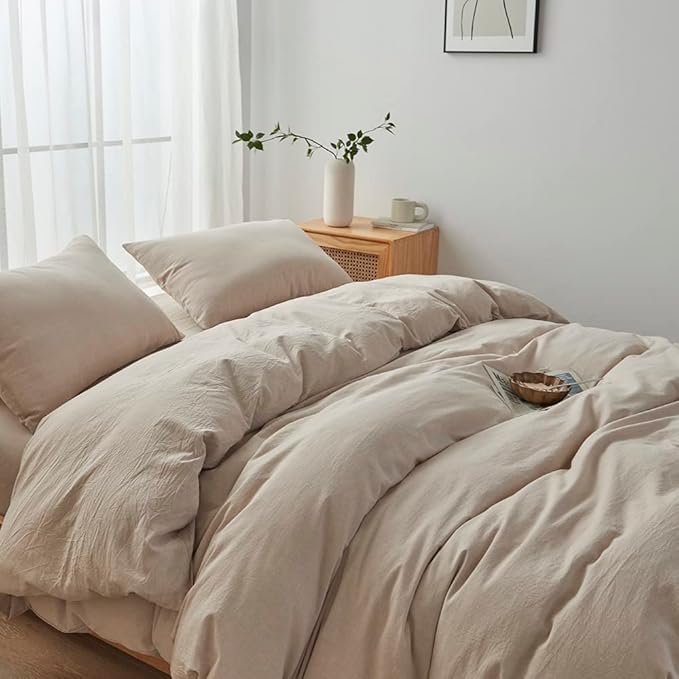 FACE TWO FACE Bedding Duvet Cover Set100% Washed Cotton Duvet Cover Linen Like Textured Breathable Durable Soft Comfy (Twin, Tannish Linen Grey)