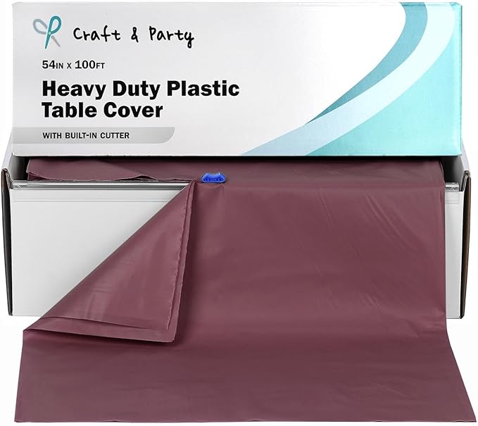 Craft And Party, 54 in x 100 feet Plastic Table Cover Roll for Party, Banquet, Picnic, Kids Activities for Any Size and Shape Table (Brown, 54" x 100ft)
