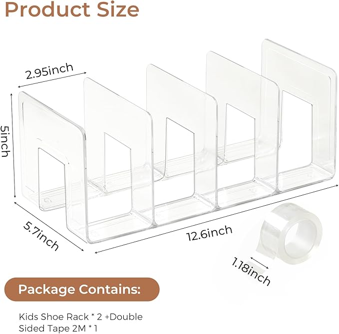 4 Pack Clear Acrylic Kids Shoe Rack for Closet Organizers and Storaget, Baby Shoe Storage Small Shoe Rack 4 Sections Kids Shoe Organizer Stackable,Desk File Sorter Book Purse Organizer