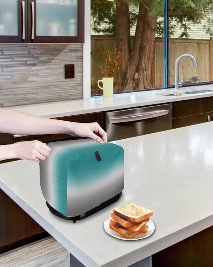 Toaster Cover 4 Slice Green and Grey Ombre Toaster Oven Cover with Pockets Teal Gradient Color Dustproof Bakeware Protector Small Kitchen Appliance Dust Covers and Fingerprint Protection for Women