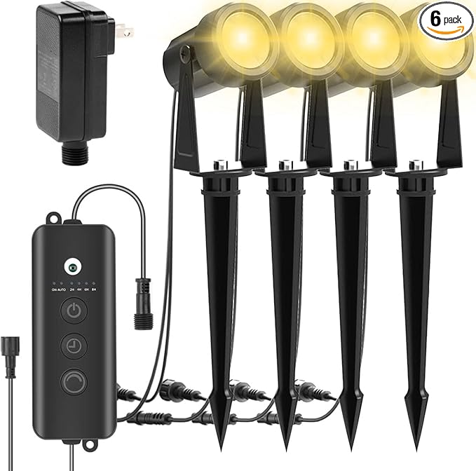 ZYAN Low Voltage Landscape Spotlights LED Landscape Lighting with Sensor, IP65 Waterproof Outdoor Lights for Yard Garden Pathway, Plant Tree Spoltights Dimmable with Timer, Auto ON/Off (4 Pack)