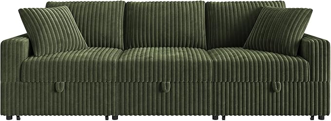 HONBAY Sectional Sofa, Modular L Shaped U Shaped Pull Out Couch with Storage, Velvet Green