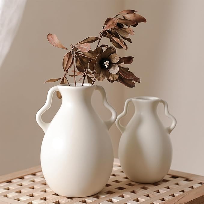 White Ceramic Vase, Suitable for Home, Living Room, Dining Table, Farmhouse, Office Decor, Bedroom, Table and Kitchen Shelf (White)