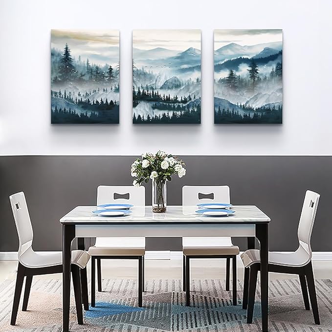 MHARTK66 Large Canvas Wall Art For Living Room Framed Wall Decor For Bedroom Office Decoration Fog Mountain Forest Posters Landscape Wall Painting Print Pictures Artworks Ready to Hang Home Decor