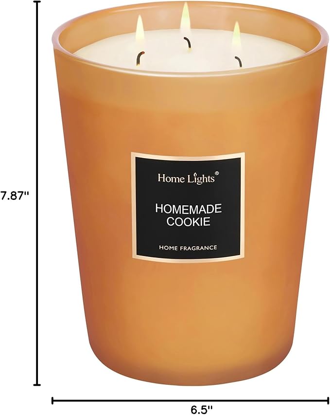 HomeLights Scented Candles, Large Jar Aromatherapy, Natural Soy Wax, 130 Hours Long Burning Gift, Homemade Cookie