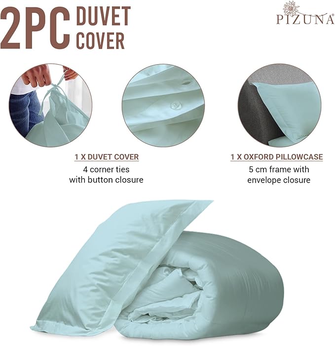 Pizuna Pure 100% Cotton Twin Duvet Cover Set, Luxurious 400 Thread Count Long Staple Cotton Sateen Weave with Button Closure (Combed Baby Blue Cotton Duvet Cover Twin)