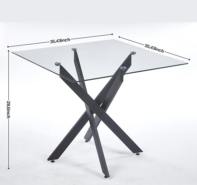 Square Glass Dining Table,Glass Dining Room Table with Tempered Glass Tabletop and Metal Legs, Modern Style Glass Kitchen Table for Home, Kitchen, Dining Room
