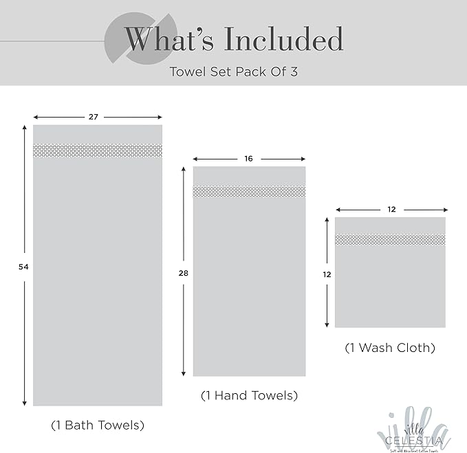 100% Combed Cotton Bathroom Towel Set of 3- 1 Bath Towel, 1 Hand Towel, 1 Wash Cloth, Sustainable, Soft, Highly Absorbent 3 Piece Cotton Bath Towel Set Ideal for Hotels, Spa, Bathroom, Dorm, Grey
