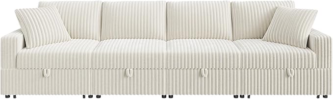 HONBAY Modular Sectional Sofa, L Shaped U Shaped Pull Out Couch with Storage, Velvet White