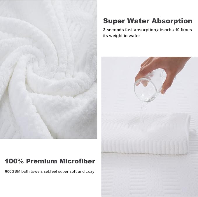 4 Piece Extra Large Bath Towels Set 35x70 Inches, White Oversized Soft Bath Sheet Towels 600 GSM Highly Absorbent Quick Dry Towels Set for Bathroom Hotel Spa