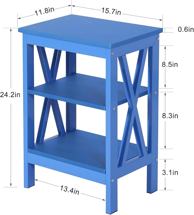 VECELO End Table Set of 2, Bedside Table, 24" Tall Living Room End Tables, X-Design Reinforced Nightstands, Side Table with 3-Tier Storage Shelves for Small Spaces, Office, Bedroom, Dark Blue