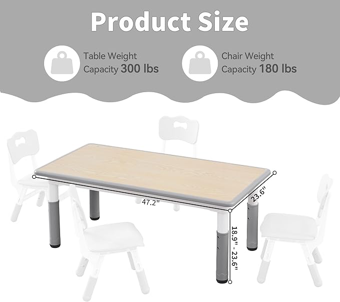 Adjustable Kids Table, Arts and Crafts Child Table with Graffiti Desktop, 7 Level Height Adjustable Children Table for Ages 3-8, Easy to Wipe Toddler Desk for Classrooms/Daycares/Homes