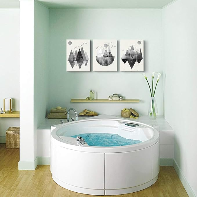 Black and white Abstract canvas Wall Art for living room Canvas Prints Artwork bathroom Wall Decor Abstract Mountain geometric Watercolor painting 3 Pieces Framed bedroom wall decorations Home Decor