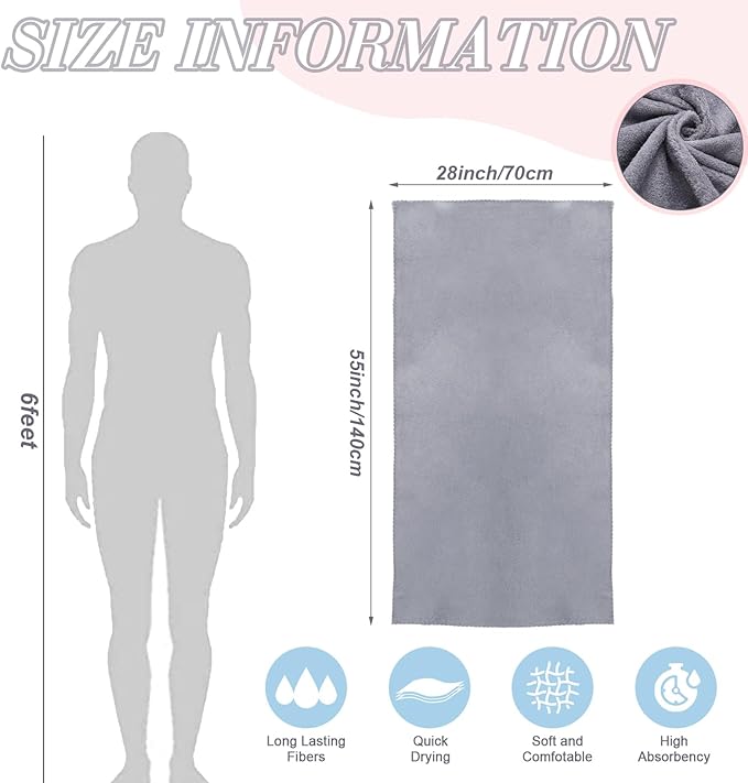 Newwiee 24 Pcs Coral Velvet Microfiber Bath Towels Sets 28 x 55 Inch Large Absorbent Multipurpose Quick Drying Soft Body Towels for Shower Bathroom Beach Fitness Yoga Sports Spa(Grey)