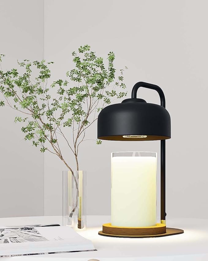 Candle Warmer Lamp with Timer, Electric Candle Warmer Lamp for Jar Candles, Home Decor Gift Candle Lamp Warmer with 2 Halogen Bulbs (Black)
