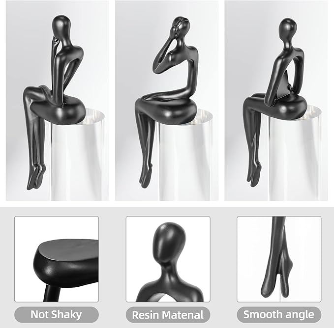 Thinker Statue Gold Decor Abstract Art Sculpture, Golden Resin Collectible Figurines for Home Living Room Office Shelf Decoration,Great Gifts Ideas (Sitting Posture-Black)