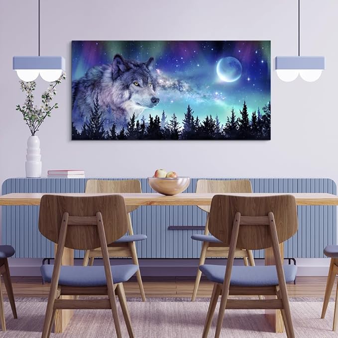Canvas Wall Art For Living Room Large Wall Decor Paintings For Bedroom Modern Family Wall Decorations For Office Abstract Aurora Scenery Canvas Art Wolf Decor Pictures Artwork Posters Home Decoration