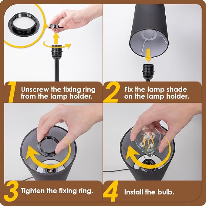 Yarra-Decor Bedside Lamp with USB Port - Touch Control Table Lamp for Bedroom 3 Way Dimmable Nightstand Lamp with Round Black Fabric Shade for Living Room, Dorm, Home Office (LED Bulb Included)