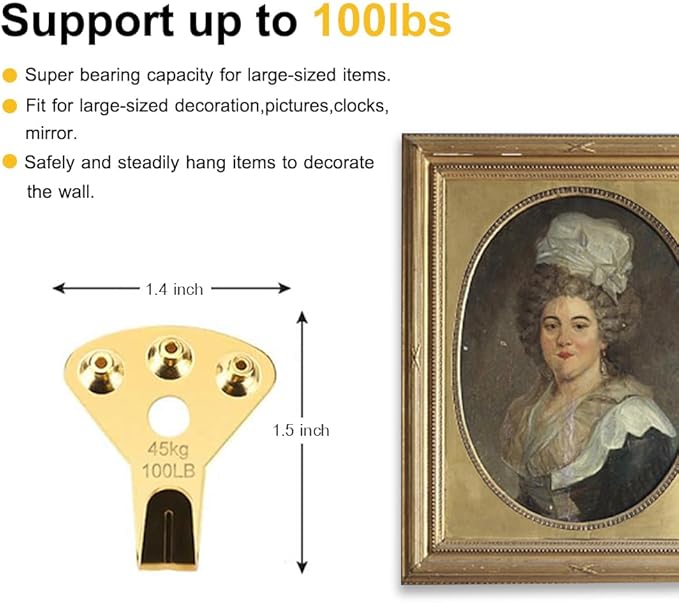 100lb Picture Hangers, 10pcs Heavy Duty Picture Hanging Hooks with Nails, Picture Hooks for Hanging Pictures, Plaster Wall Hangers, Professional Picture Hanging Kit for Wooden Wall/Drywall