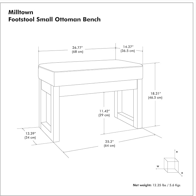 SIMPLIHOME Milltown 27 inch Wide Contemporary Rectangle Footstool Ottoman Bench in Distressed Black Vegan Faux Leather, Assembled, For the Living Room and Bedroom
