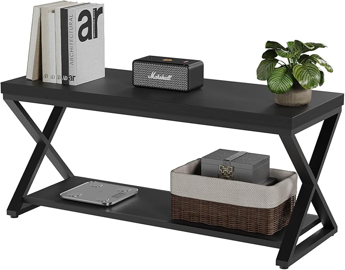 IBF Black Bench for Entryway, Black Modern Wood Bench for Bedroom Hallway Foyer, Farmhouse Entry Way Home Organizer Shoe Bench Seat with Storage Rack Indoor Under Window, 39 Inch Long